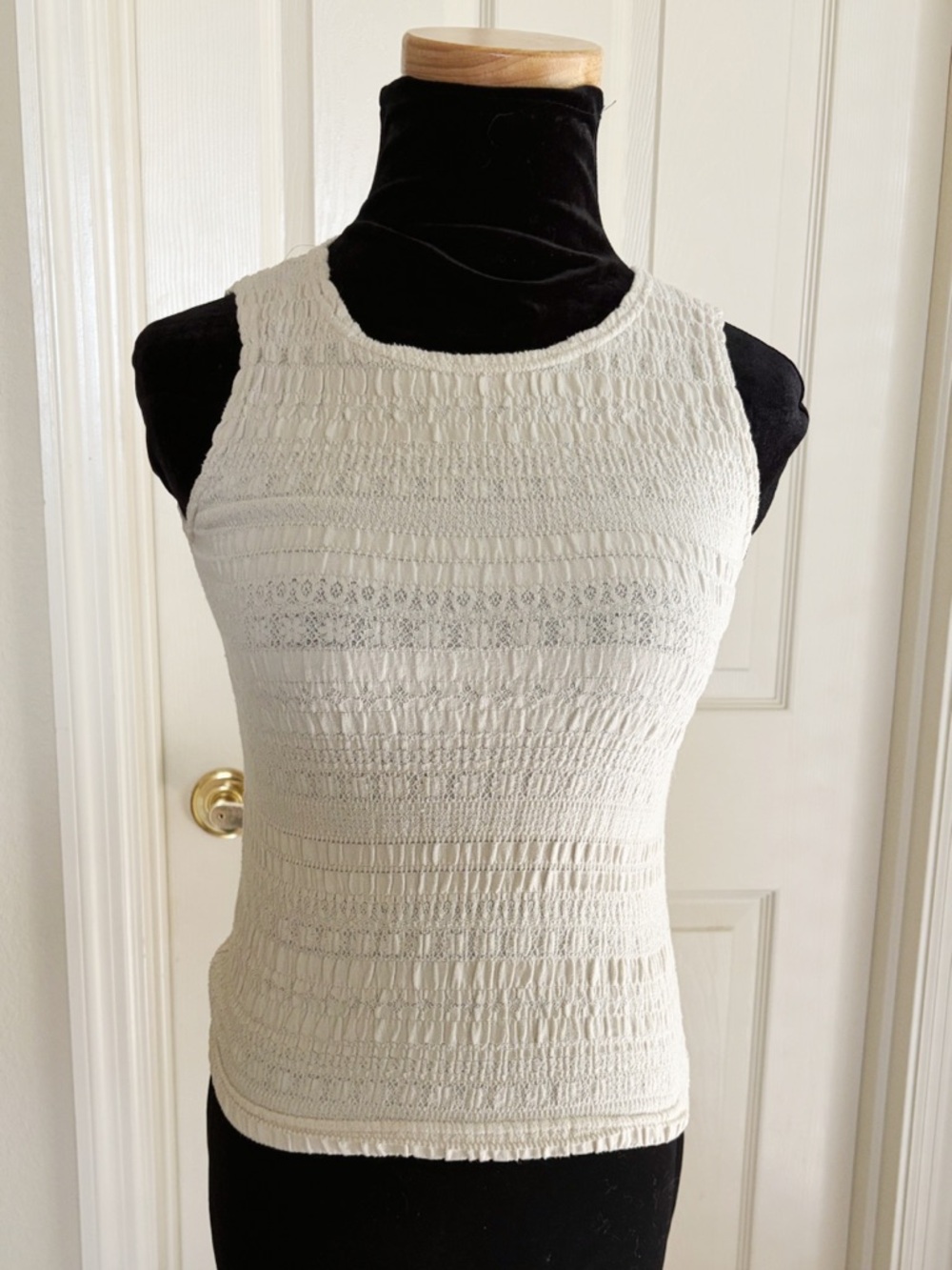 Vintage Lace Smocked Beige Tank Top